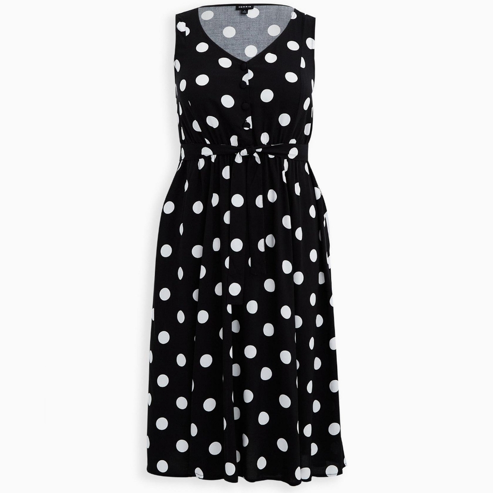 Torrid Black & White Dot Challis Retro Skater Midi Dress - Picture 9 of 9